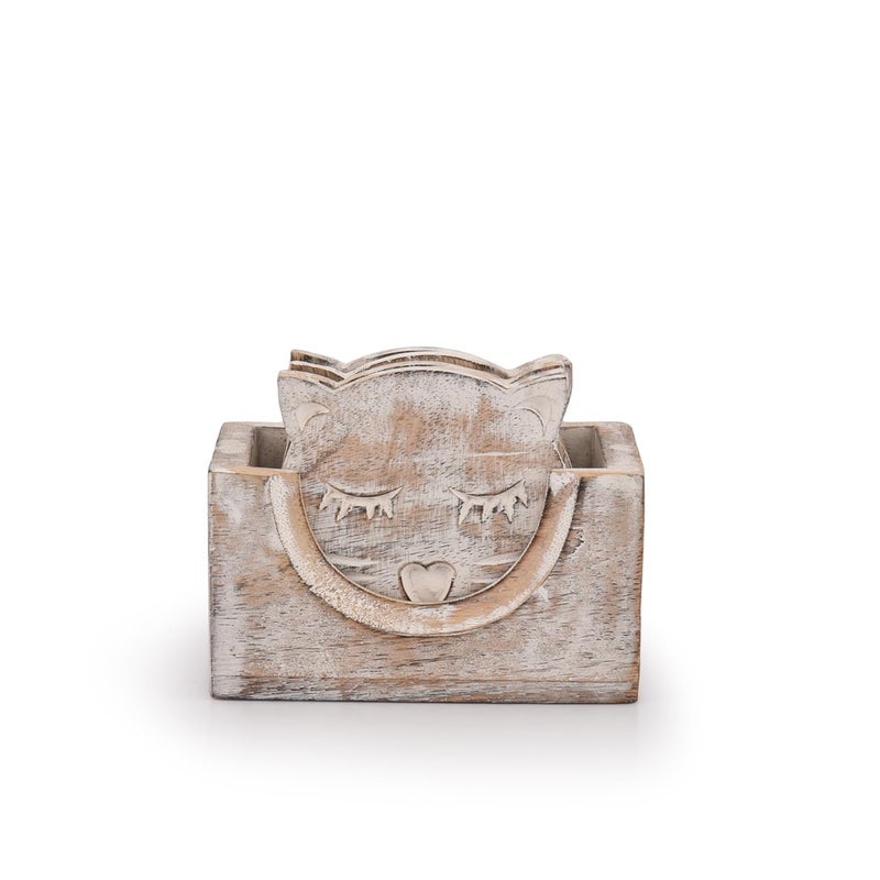 NIRMAN Wooden Crafted Unique Adorable Cat Shaped Coasters Set of 6 with Holder, Bar Dining Table Home DÃ©cor - Image 2